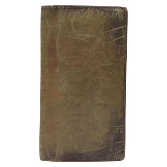 Berluti Calligraphy Long Wallet Leather Brown Auth 117665